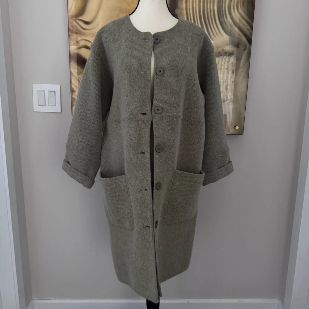 Rodier France Wool Angora Long Cardigan Jacket Green Grey S/M Relaxed Fit - Picture 12 of 12